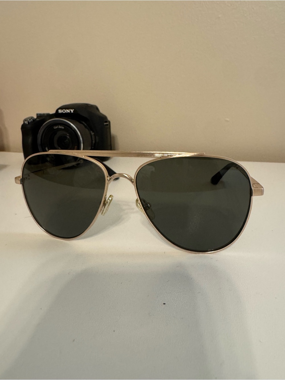 Quay Australia Brushed Gold Aviator Sunglasses with Green Lenses